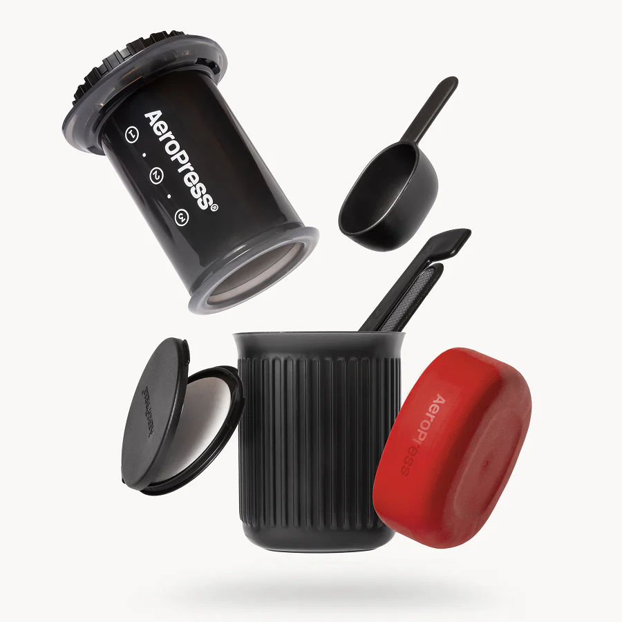 AeroPress Go components laid out for travel use