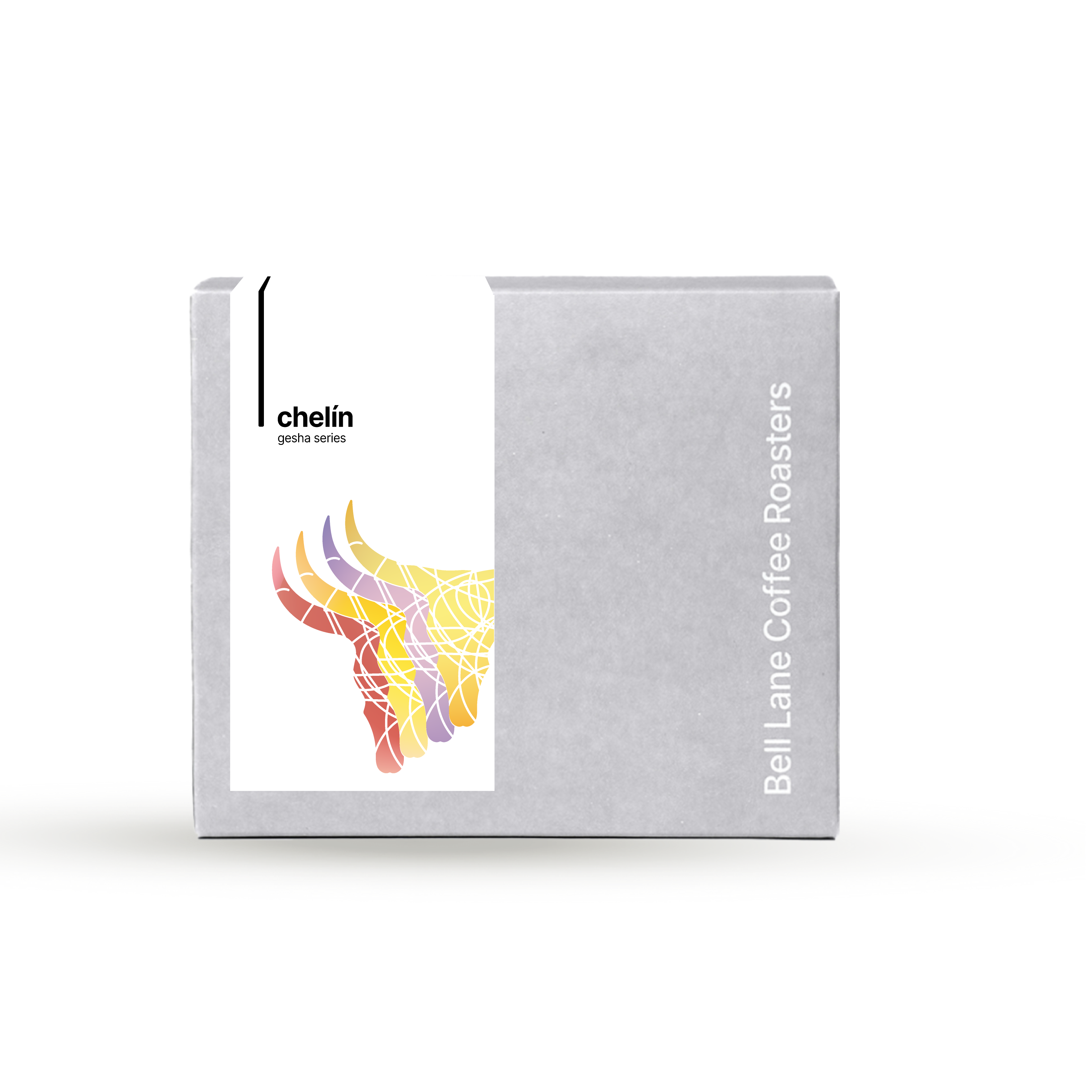 Bell Lane Coffee Roasters packaging with colorful abstract design on a white background