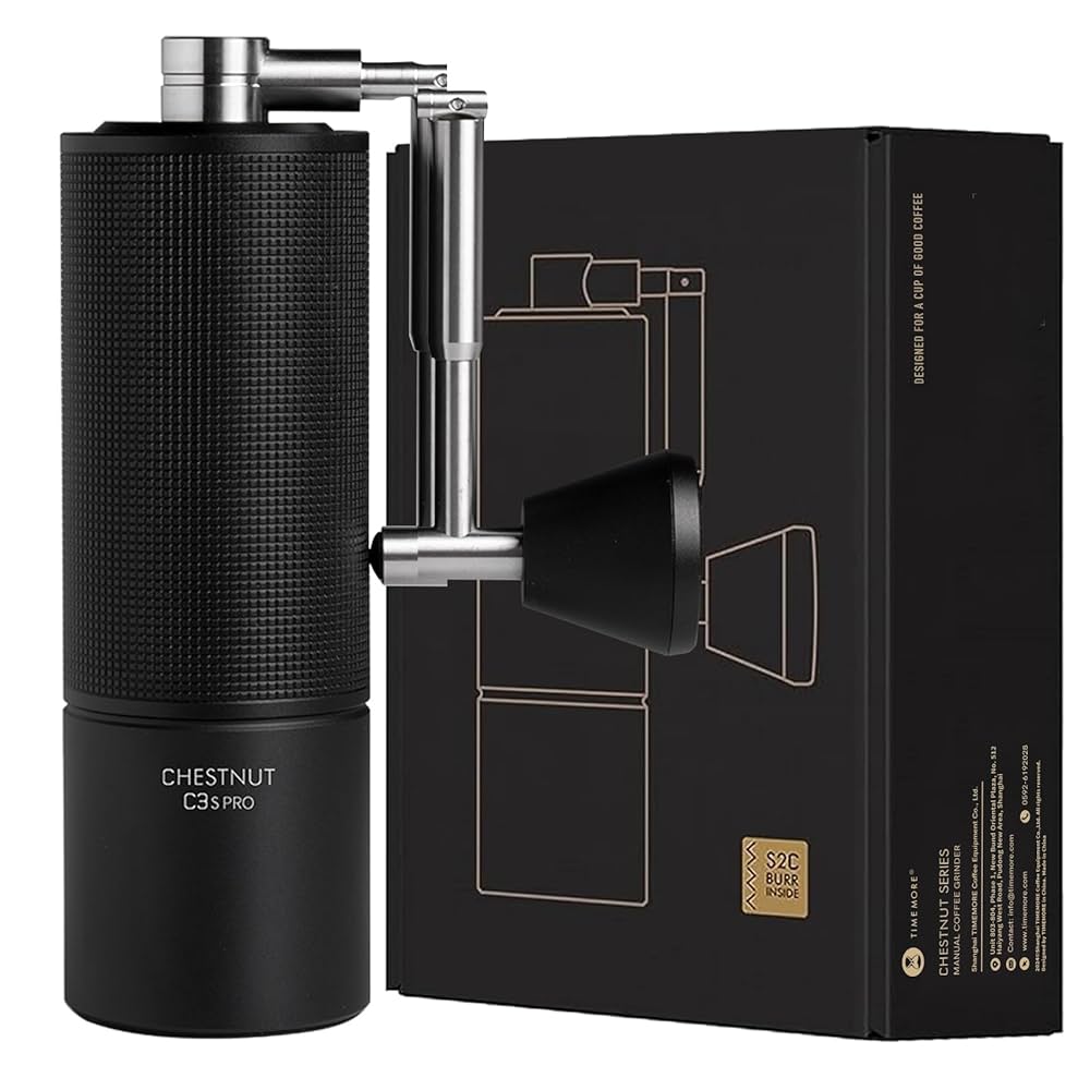 Timemore C3S Pro coffee grinder in its original box, ready for shipping or gifting